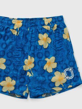 Overtime Paradise Blue Floral Athletic Basketball Shorts, size large
